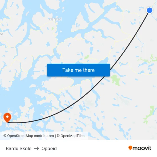 Bardu Skole to Oppeid map