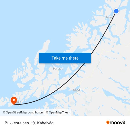 Bukkesteinen to Kabelvåg map