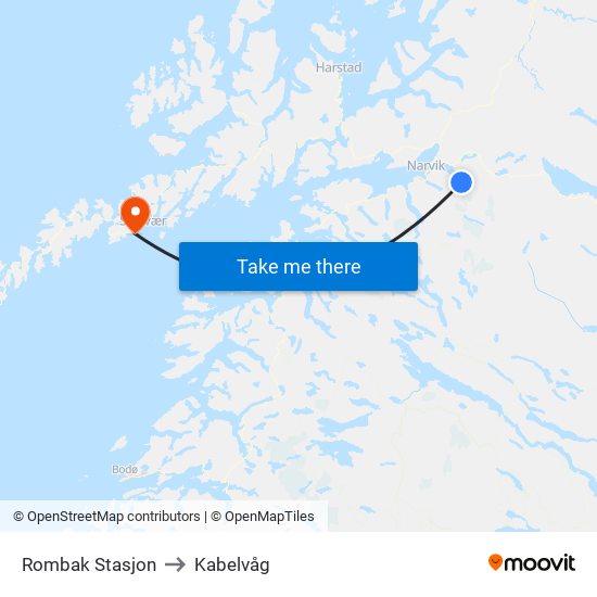 Rombak Stasjon to Kabelvåg map