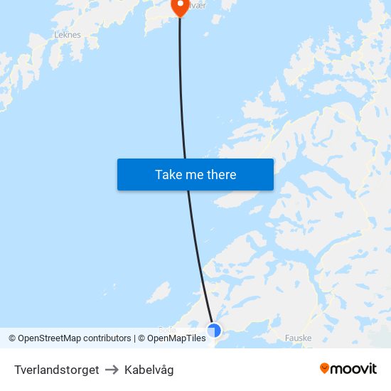 Tverlandstorget to Kabelvåg map