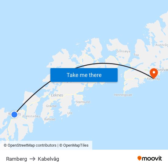 Ramberg to Kabelvåg map