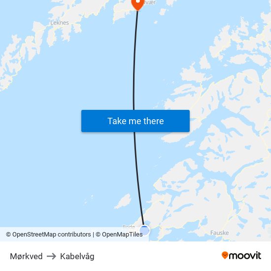 Mørkved to Kabelvåg map