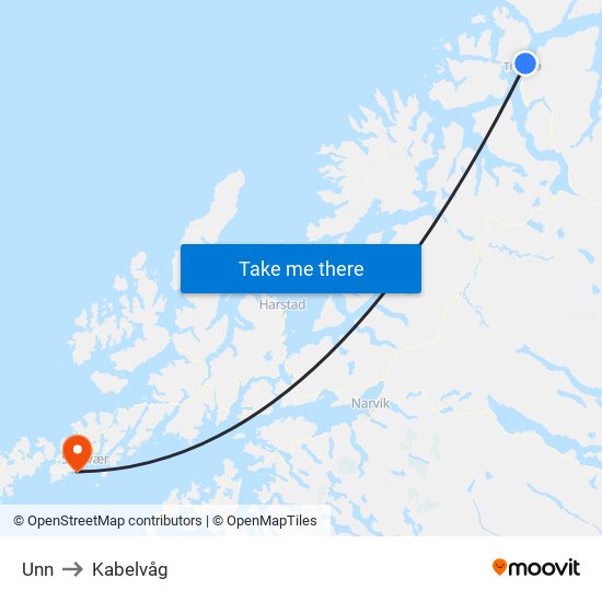 Unn to Kabelvåg map