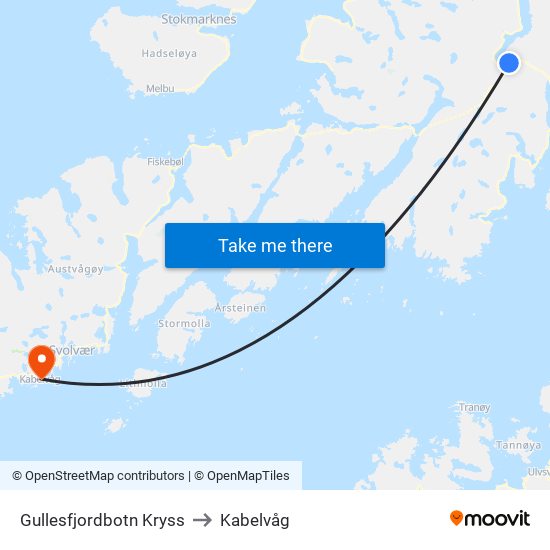 Gullesfjordbotn Kryss to Kabelvåg map