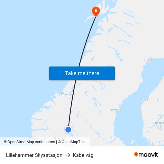 Lillehammer Skysstasjon to Kabelvåg map