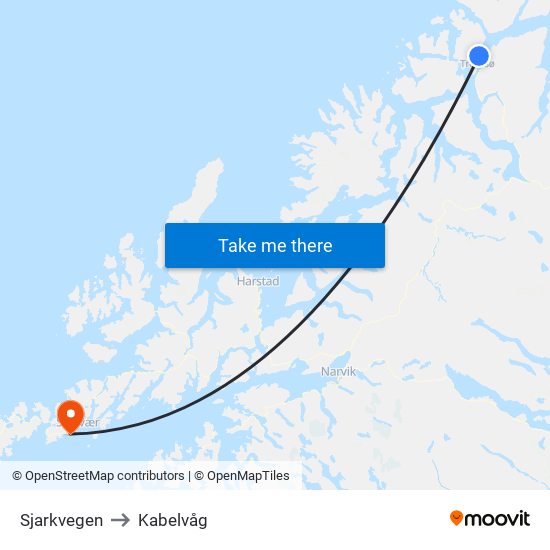 Sjarkvegen to Kabelvåg map