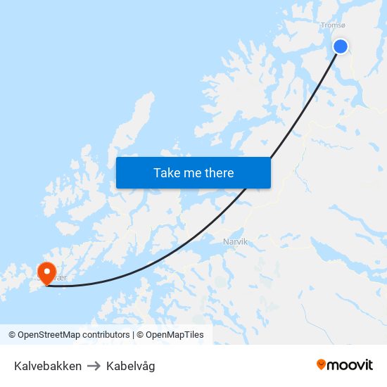 Kalvebakken to Kabelvåg map