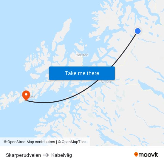 Skarperudveien to Kabelvåg map