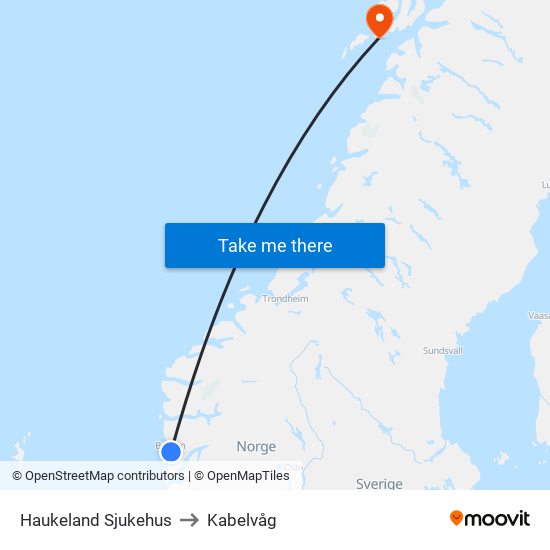 Haukeland Sjukehus to Kabelvåg map
