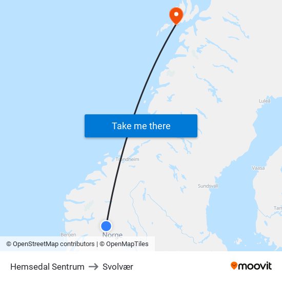 Hemsedal Sentrum to Svolvær map