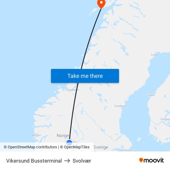 Vikersund Bussterminal to Svolvær map