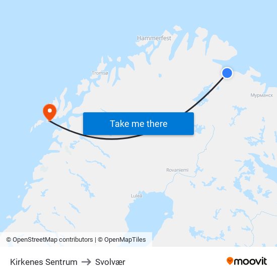 Kirkenes Sentrum to Svolvær map