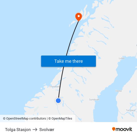 Tolga Stasjon to Svolvær map