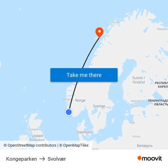 Kongeparken to Svolvær map