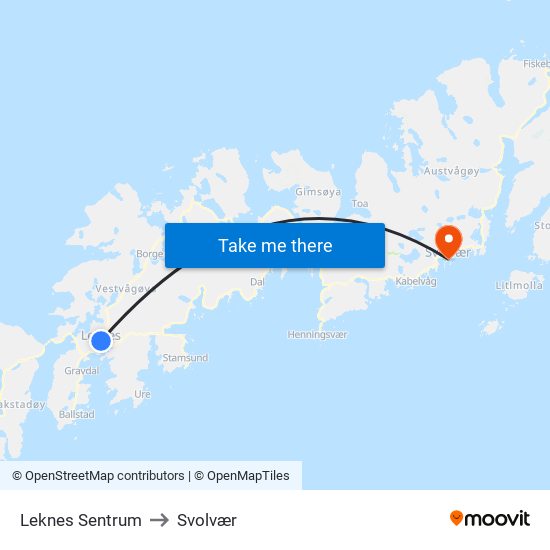 Leknes Sentrum to Svolvær map