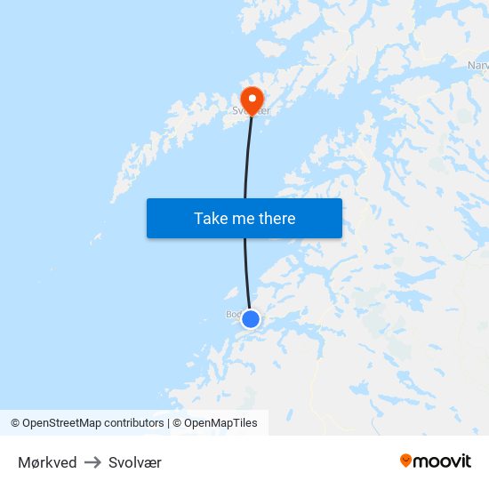 Mørkved to Svolvær map