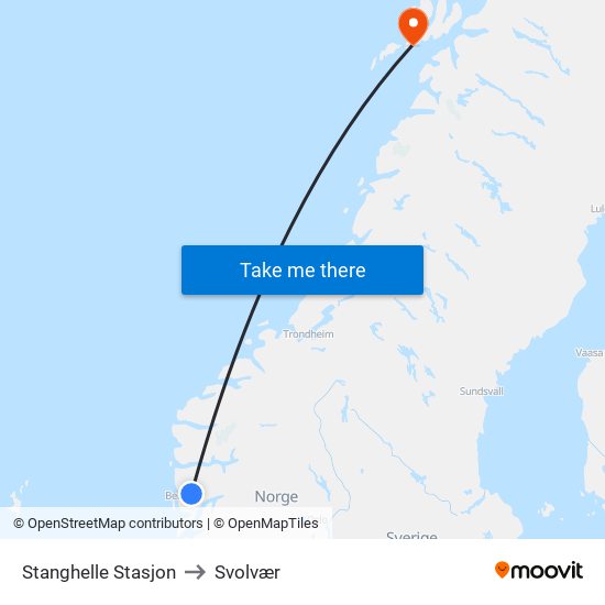Stanghelle Stasjon to Svolvær map