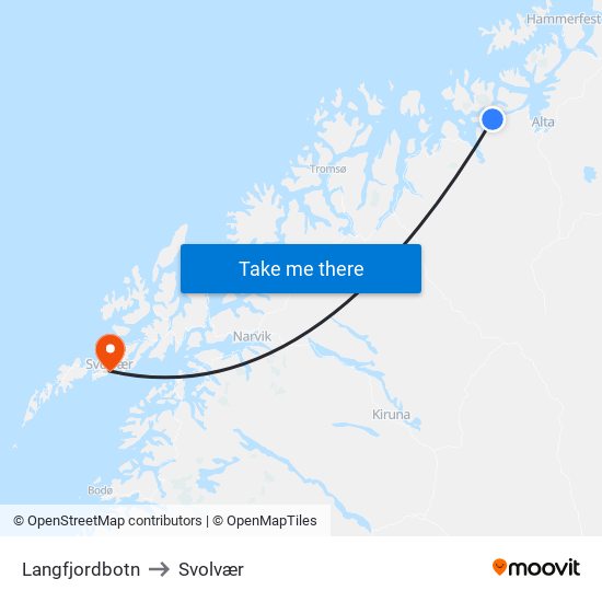 Langfjordbotn to Svolvær map