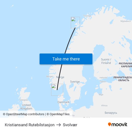 Kristiansand Rutebilstasjon to Svolvær map