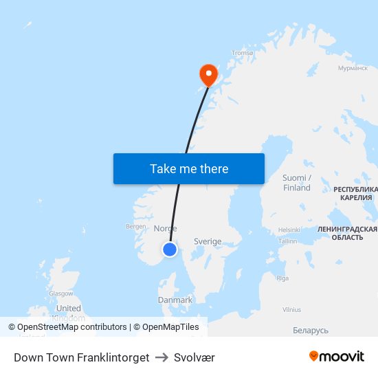 Down Town Franklintorget to Svolvær map