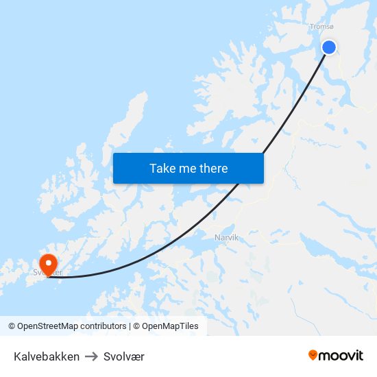 Kalvebakken to Svolvær map