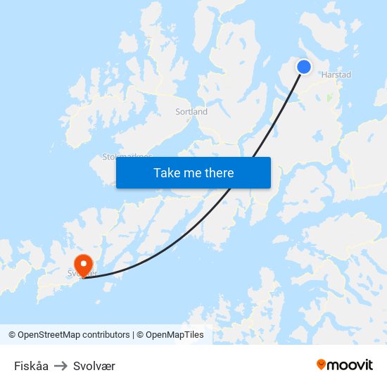 Fiskåa to Svolvær map