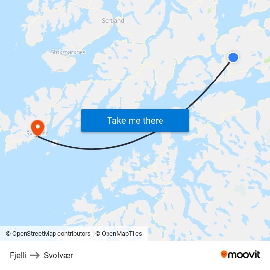Fjelli to Svolvær map