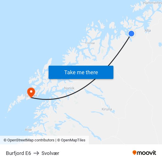 Burfjord E6 to Svolvær map
