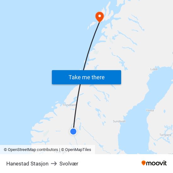 Hanestad Stasjon to Svolvær map