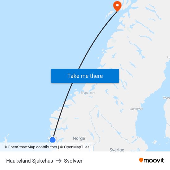 Haukeland Sjukehus to Svolvær map