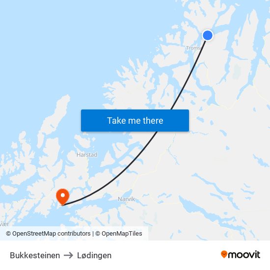 Bukkesteinen to Lødingen map