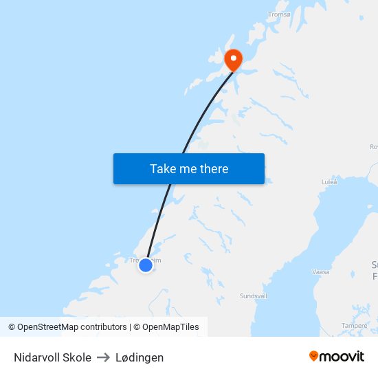 Nidarvoll Skole to Lødingen map