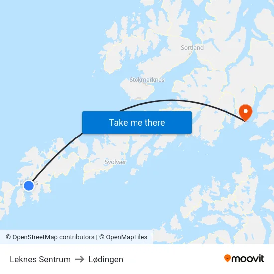 Leknes Sentrum to Lødingen map