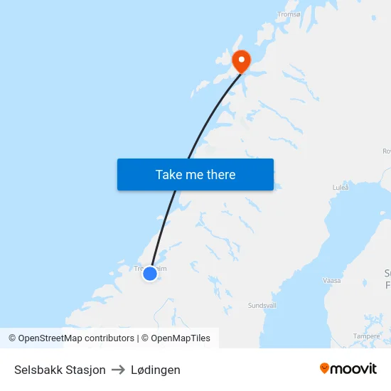 Selsbakk Stasjon to Lødingen map