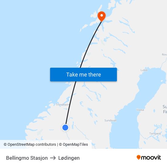 Bellingmo Stasjon to Lødingen map