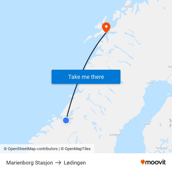 Marienborg Stasjon to Lødingen map