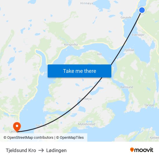 Tjeldsund Kro to Lødingen map