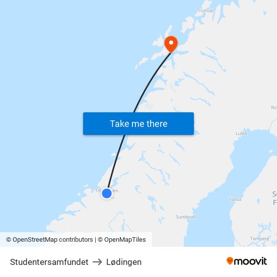 Studentersamfundet to Lødingen map