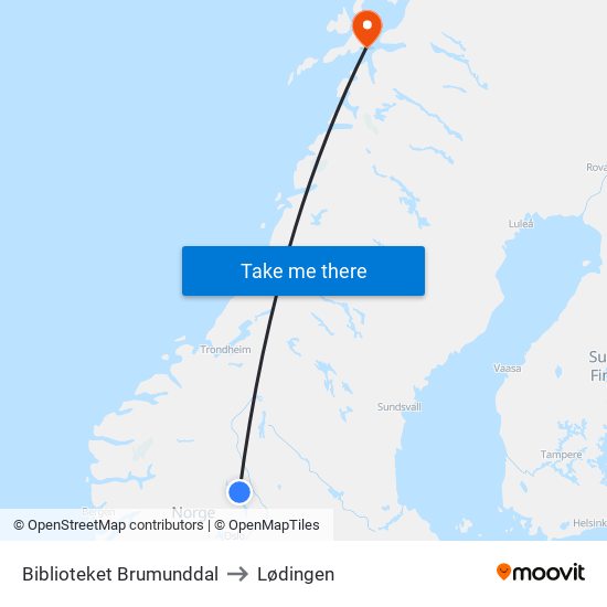 Biblioteket Brumunddal to Lødingen map