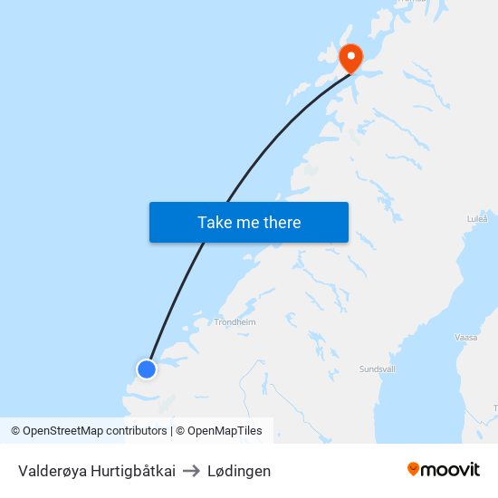 Valderøya Hurtigbåtkai to Lødingen map