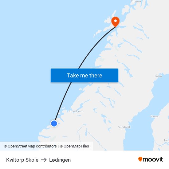 Kviltorp Skole to Lødingen map