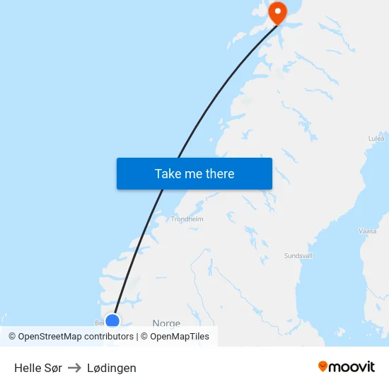 Helle Sør to Lødingen map