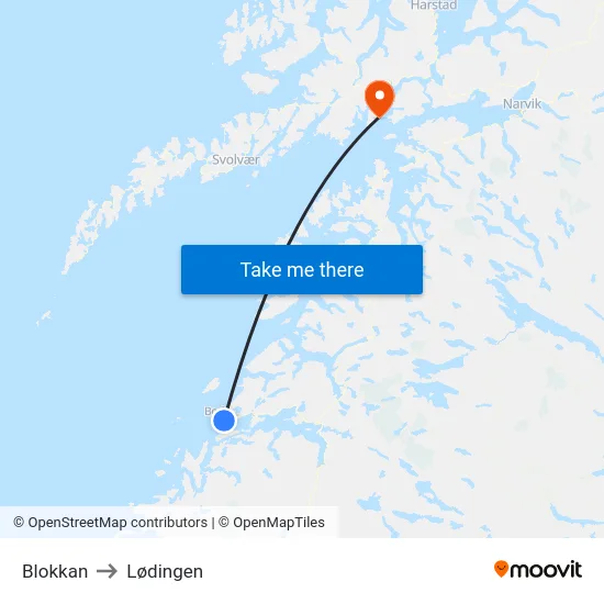 Blokkan to Lødingen map