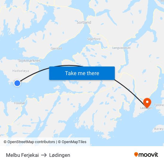 Melbu Ferjekai to Lødingen map