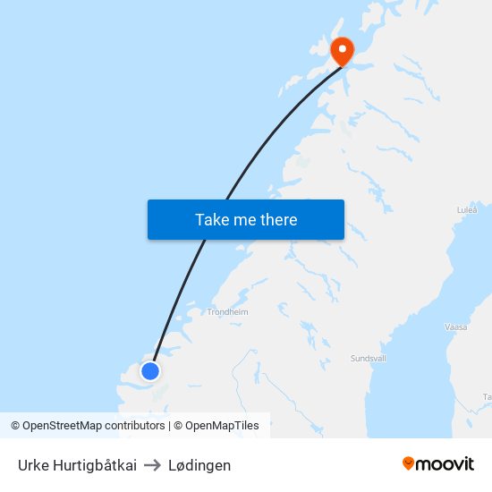 Urke Hurtigbåtkai to Lødingen map