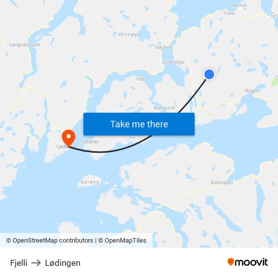 Fjelli to Lødingen map