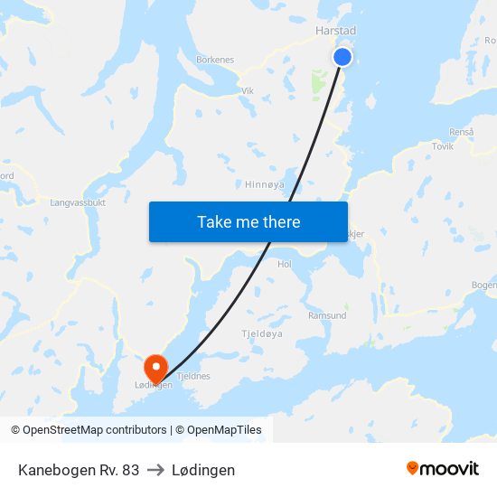 Kanebogen Rv. 83 to Lødingen map