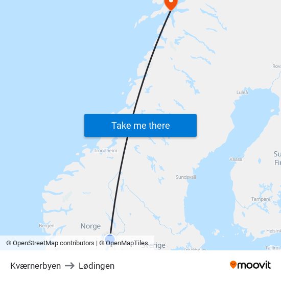 Kværnerbyen to Lødingen map