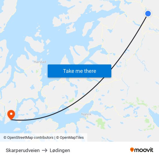 Skarperudveien to Lødingen map