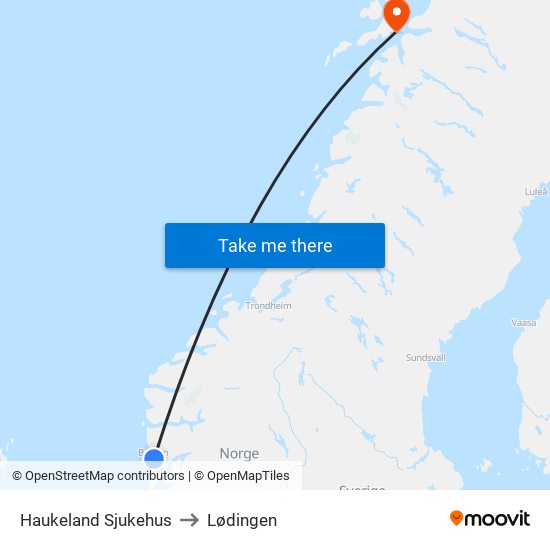 Haukeland Sjukehus to Lødingen map